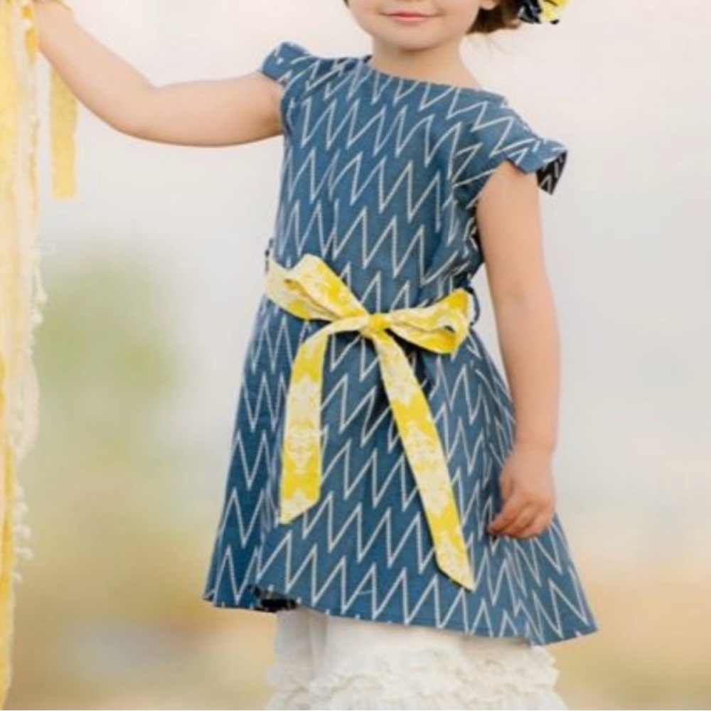 Persnickety Blue and White Ella Dress with Flutter Cap Sleeves
